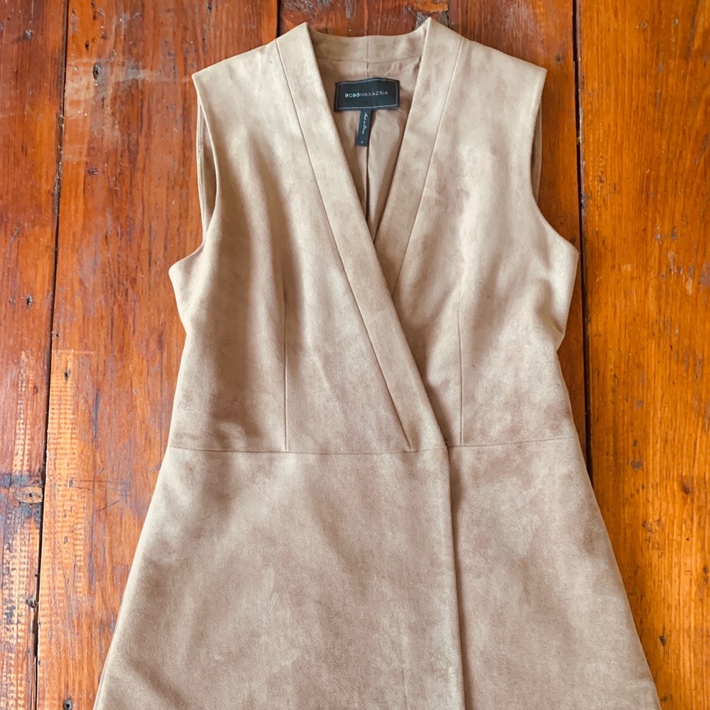 BCBG sued tan brown vest dress mini